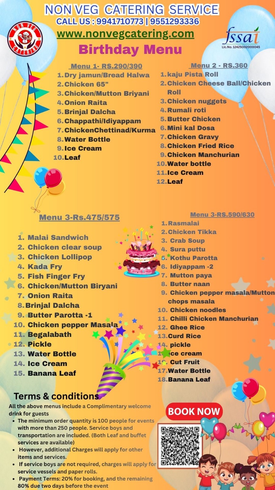 Original birthday catering menu card Original birthday catering menu card